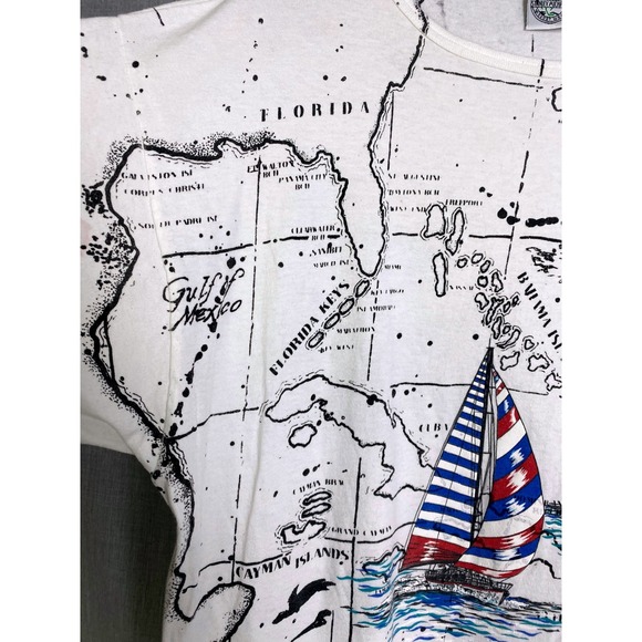 Vintage Nautical Map Graphic Tee Stanley Michaels Virgin Islands Sailing L - Picture 7 of 16
